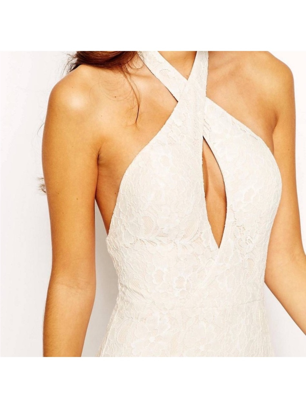 Jarlo Priscilla Maxi Dress Cream White Lace Halter Neck Sleeveless Gown 2 Petite - Picture 8 of 16